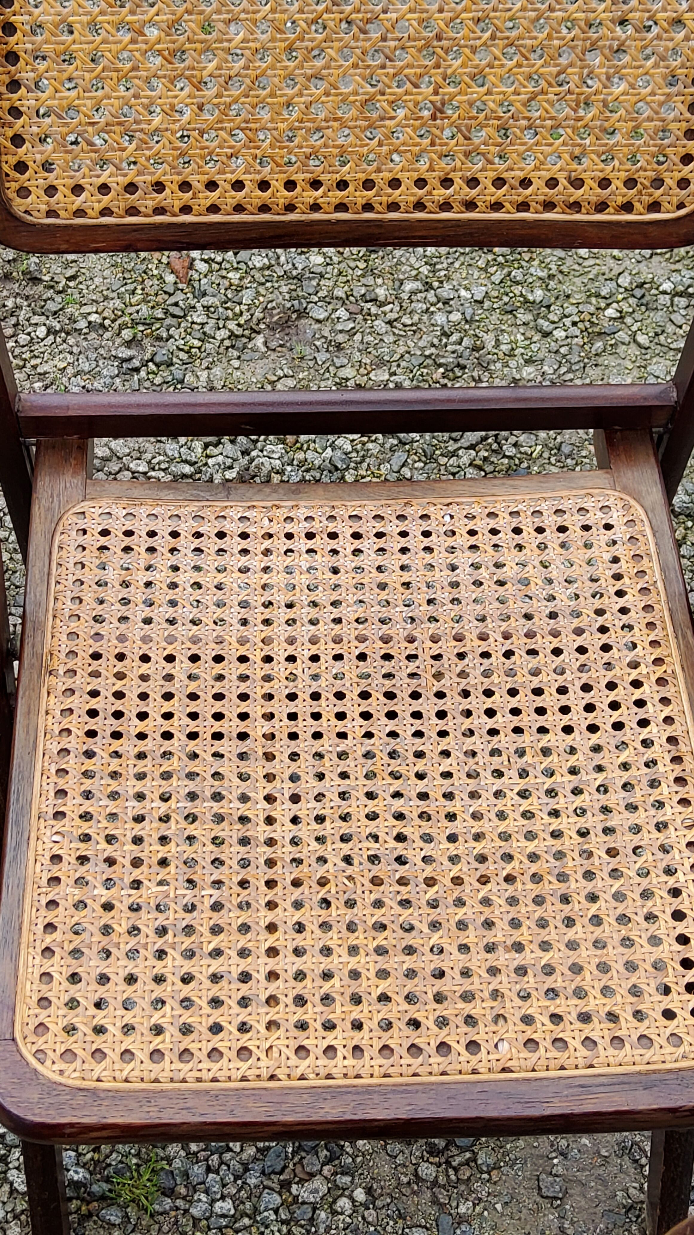 Set of 4 folding chairs wood and canning of the 70s