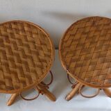 Pair of vintage bamboo and chestnut side tables by Pascal Raffier.