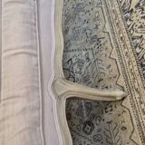 Louis XV style bench sofa in pink fabric and burlap