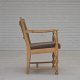 1970s, pair of Scandinavian armchairs, furniture wool, solid oak wood.
