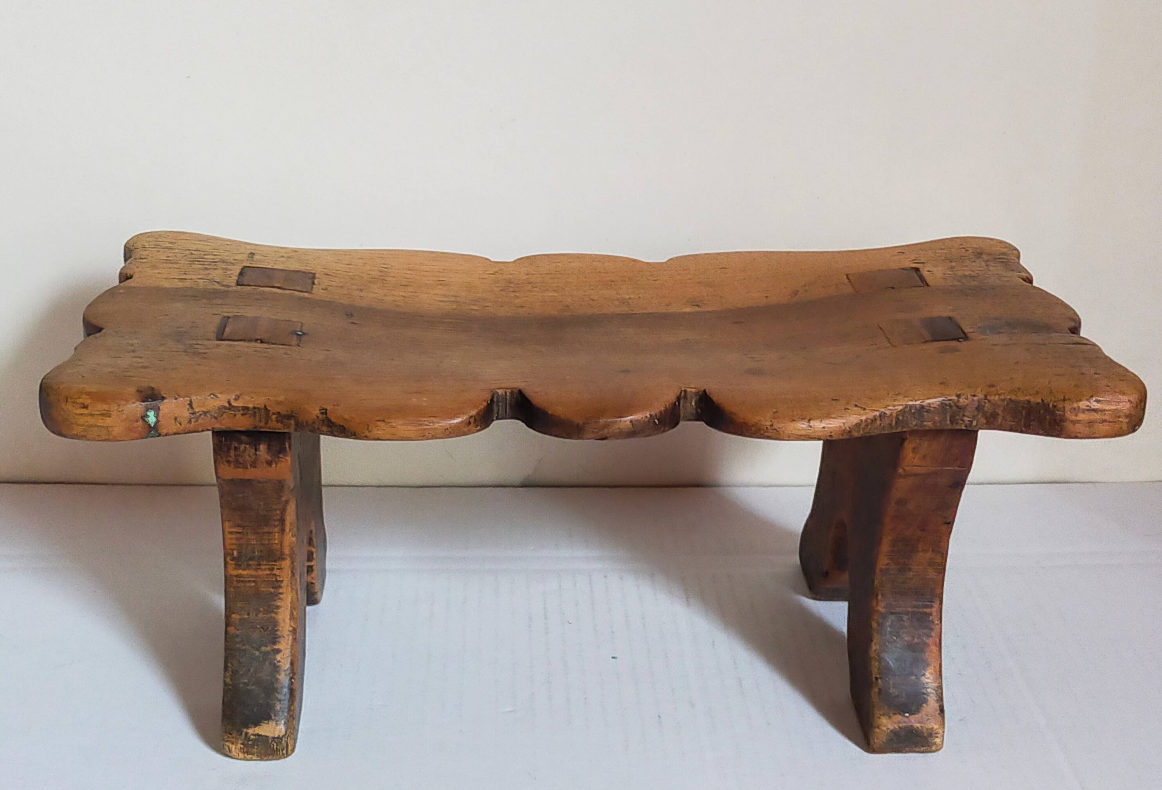 Old footstool in solid wood 19th century