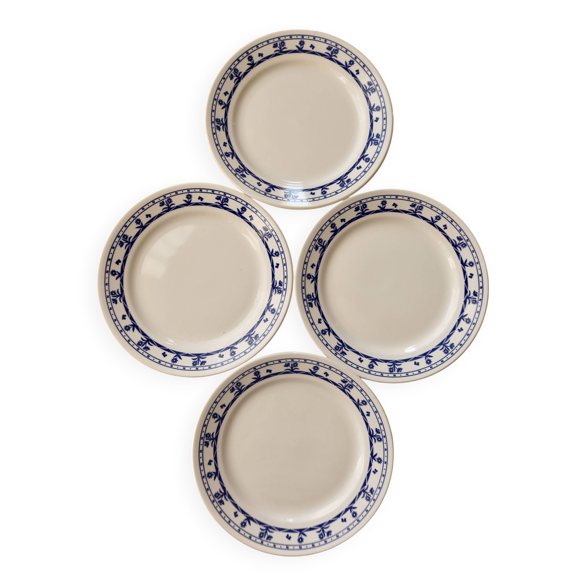 4 assiettes à dessert vintage en faïence motif fleuri