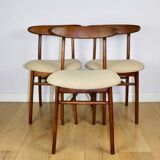 Chaises vintage Hałas beige bouclé - lot de 3