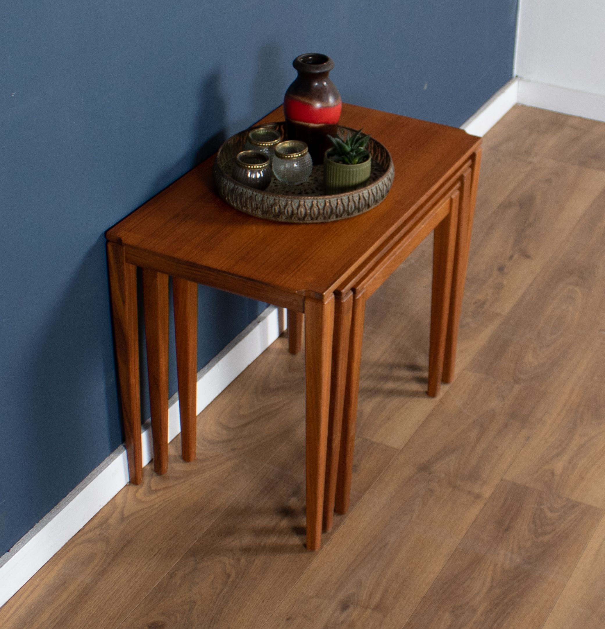Retro teak 1960s midcentury gordon russell nest of tables in walnut & teak c.1960