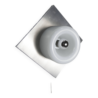 Doria Leuchten ceiling light 1960, Germany, Aluminum and Opaline + new chrome bulb