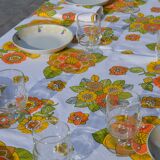 Vintage cotton/linen floral tablecloth