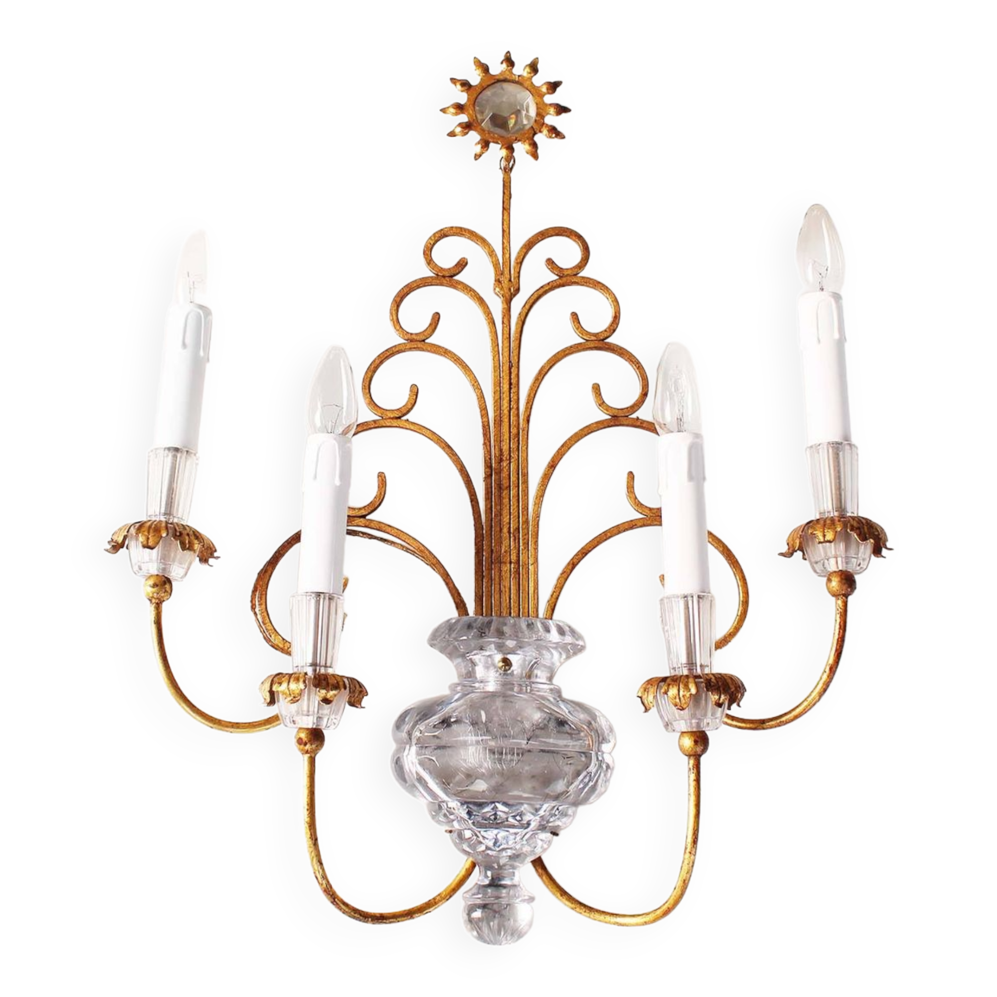 Monumental Bagues style crystal and gilt central sconce by Banci Firenze