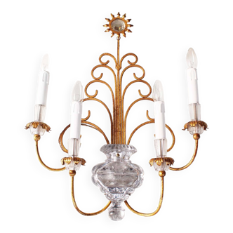 Monumental Bagues style crystal and gilt central sconce by Banci Firenze