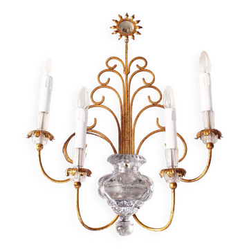 Monumental Bagues style crystal and gilt central sconce by Banci Firenze
