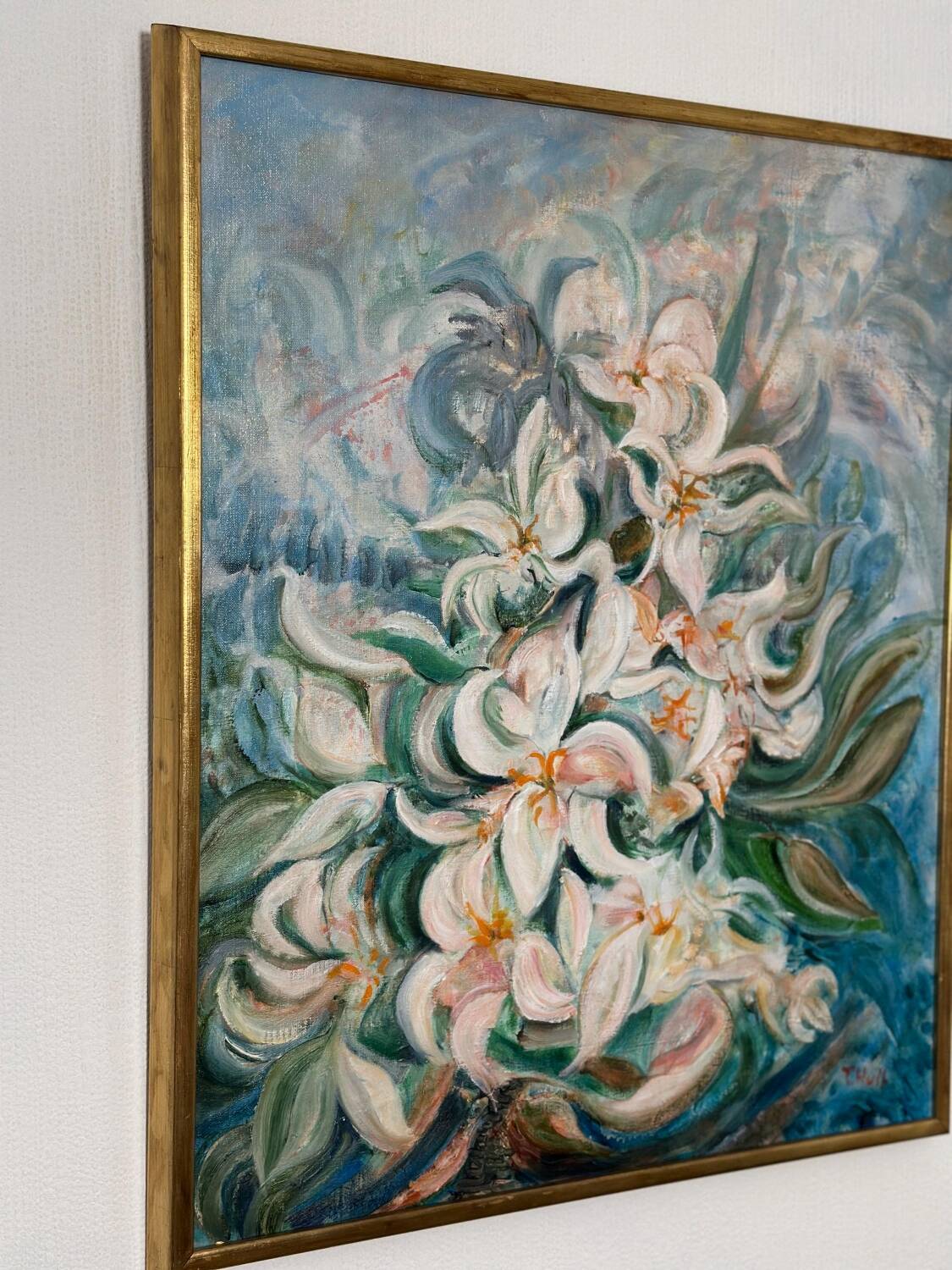 Mid Century Swedish Oil on Canvas – “White Lilies” by Torsten Hult