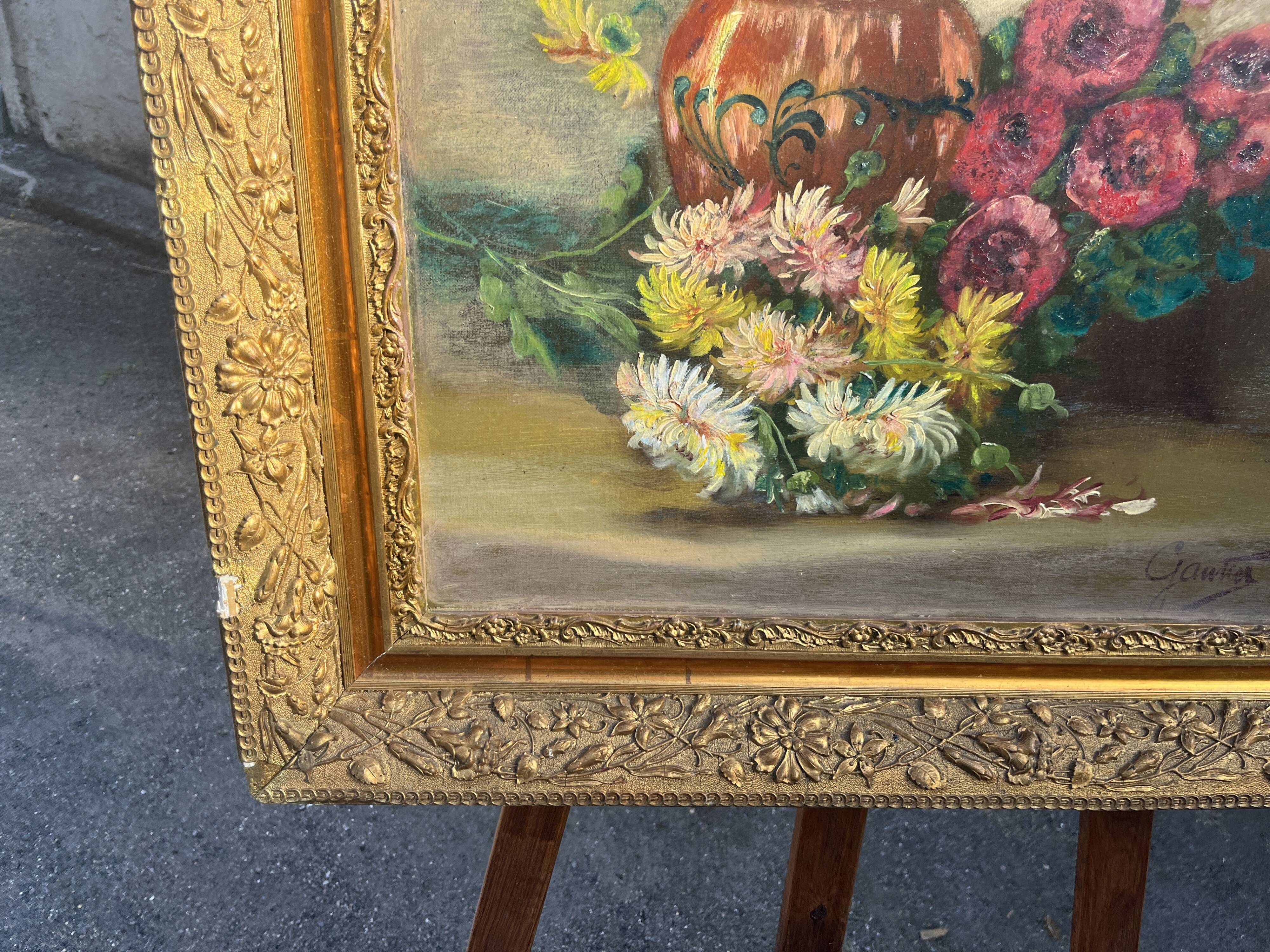 Still Life with Flowers - Oil on Canvas Signed Gautier - Frame Do