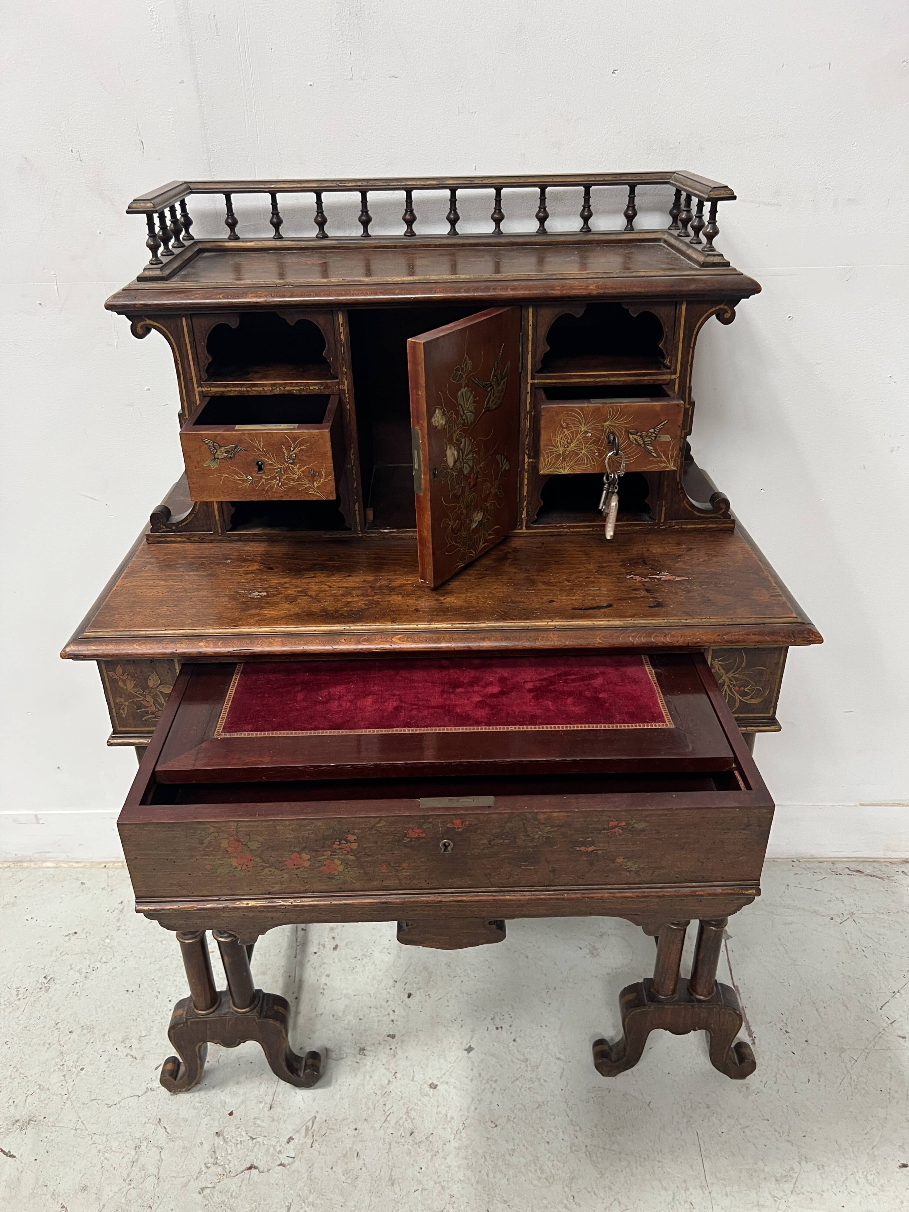 Wooden stepped desk decorated with pyrography, 19th century