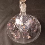 Liquor decanter and 7 matching glasses