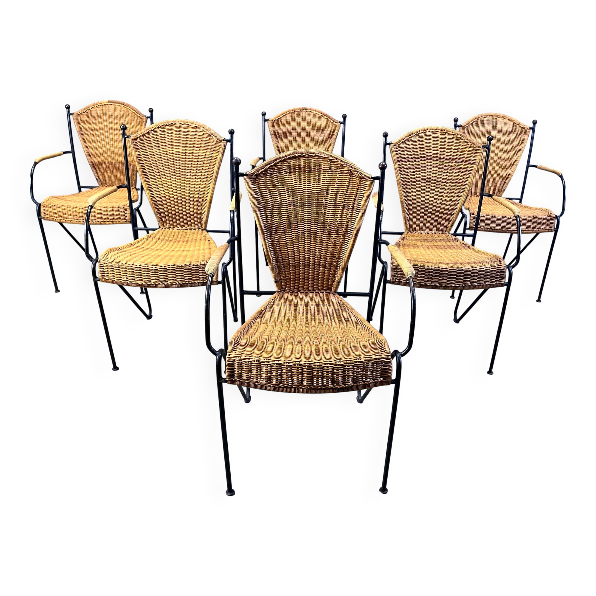 Wicker chairs by Frederick Weinberg, 1960s, set of 6