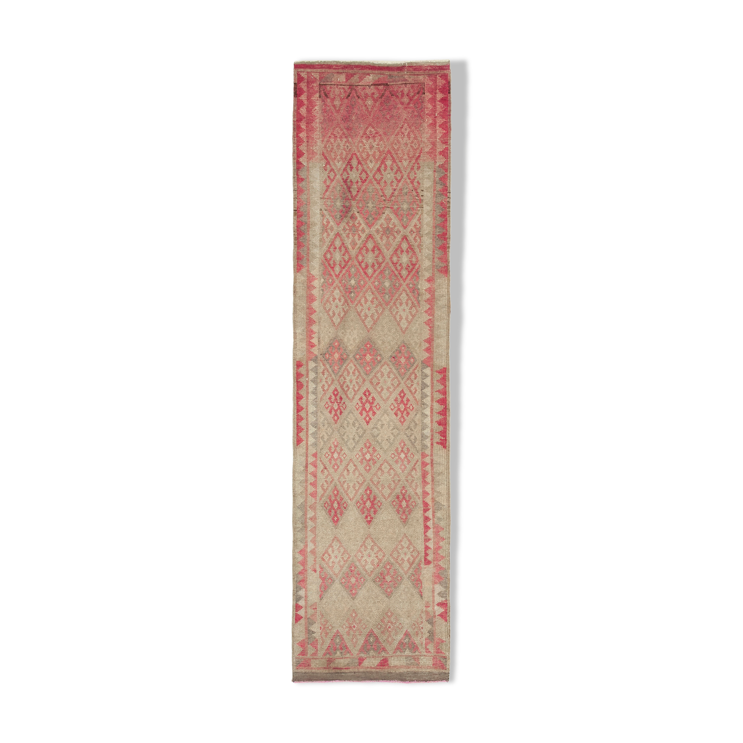 Handmade unique oriental beige runner rug 86 cm x 348 cm