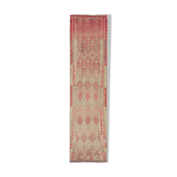 Handmade unique oriental beige runner rug 86 cm x 348 cm