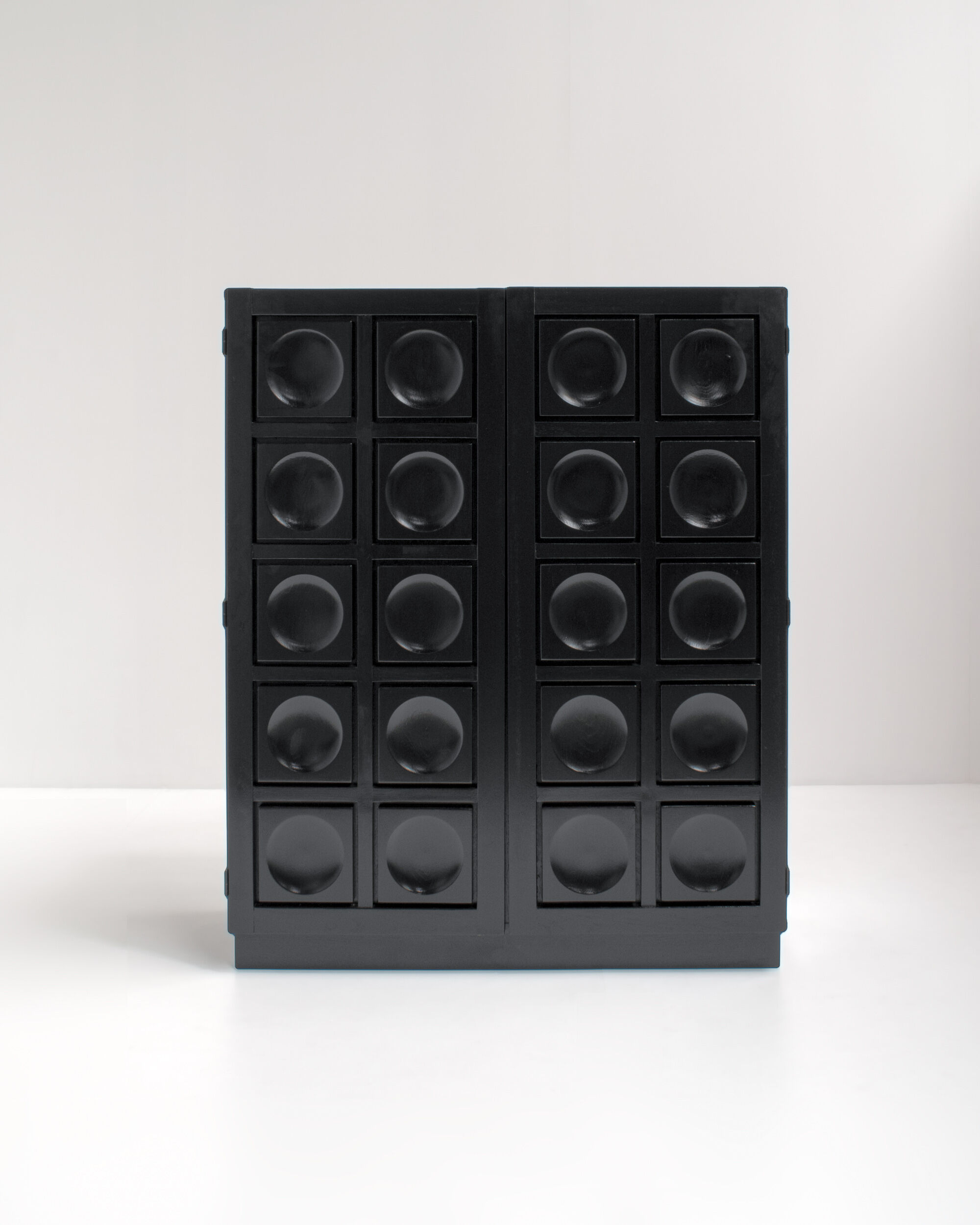 Black Brutalist Bar Cabinet with Graphic Patterned Doors, Belgium 1970s