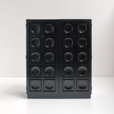 Black Brutalist Bar Cabinet with Graphic Patterned Doors, Belgium 1970s