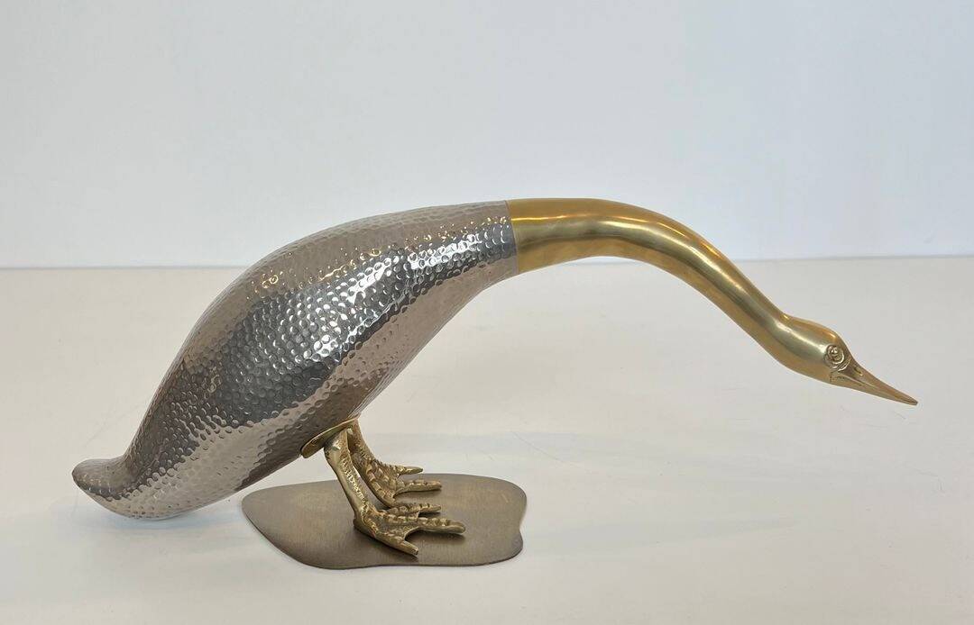 Set of 2 silver-plated and brass ducks
