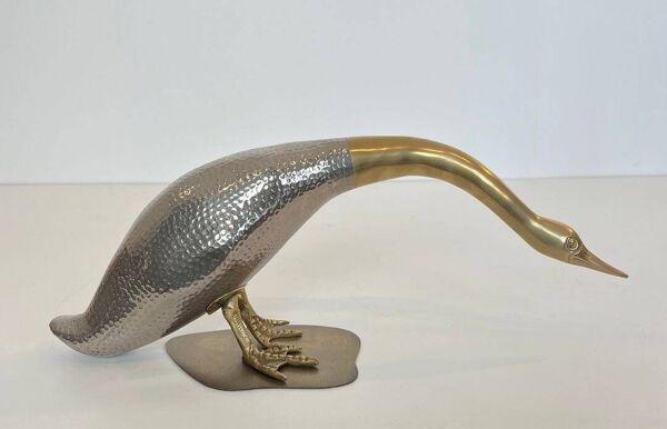 Suite de 2 canards en métal argenté et laiton