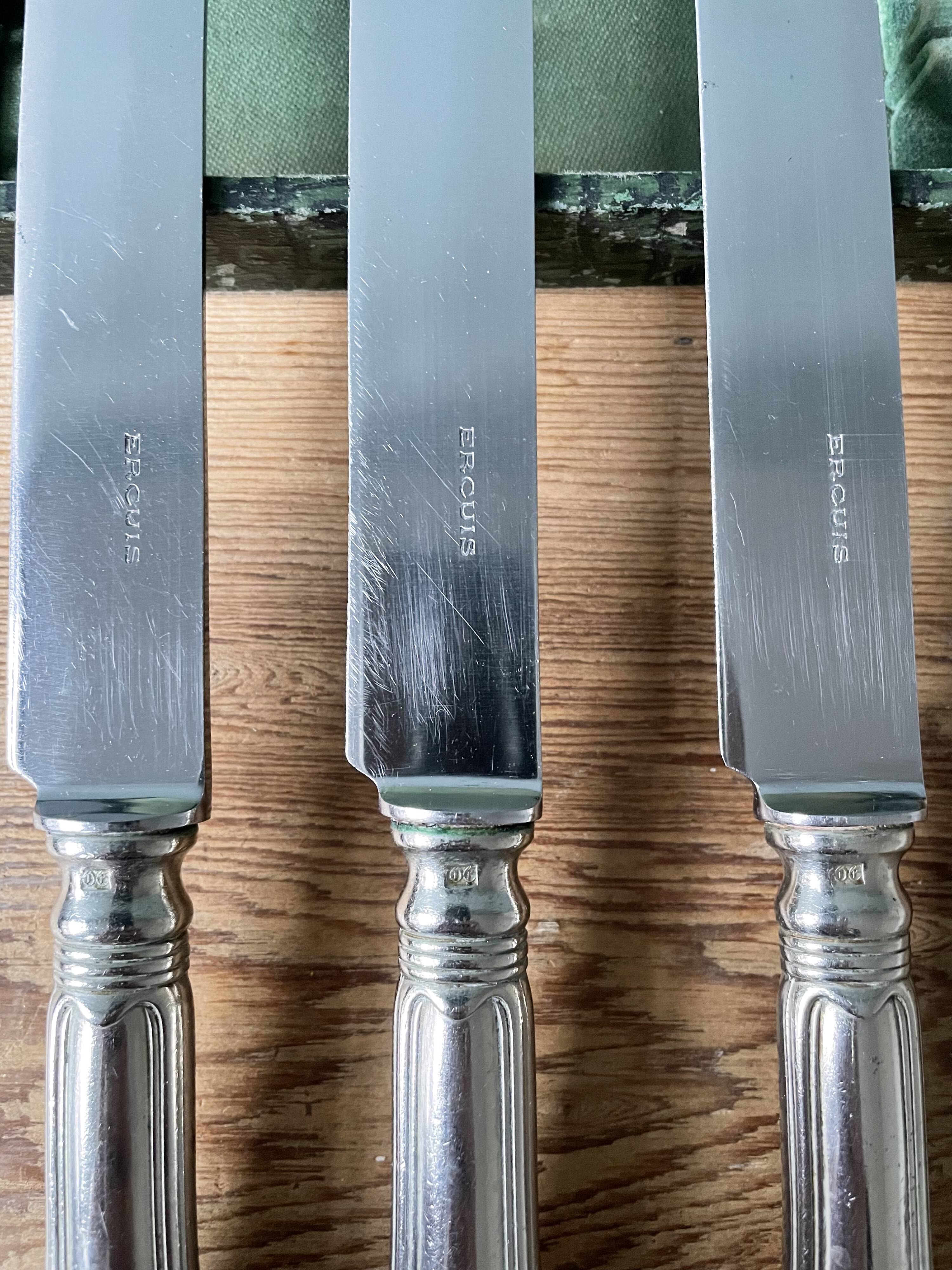 12 antique Ercuis table knives in silver metal
