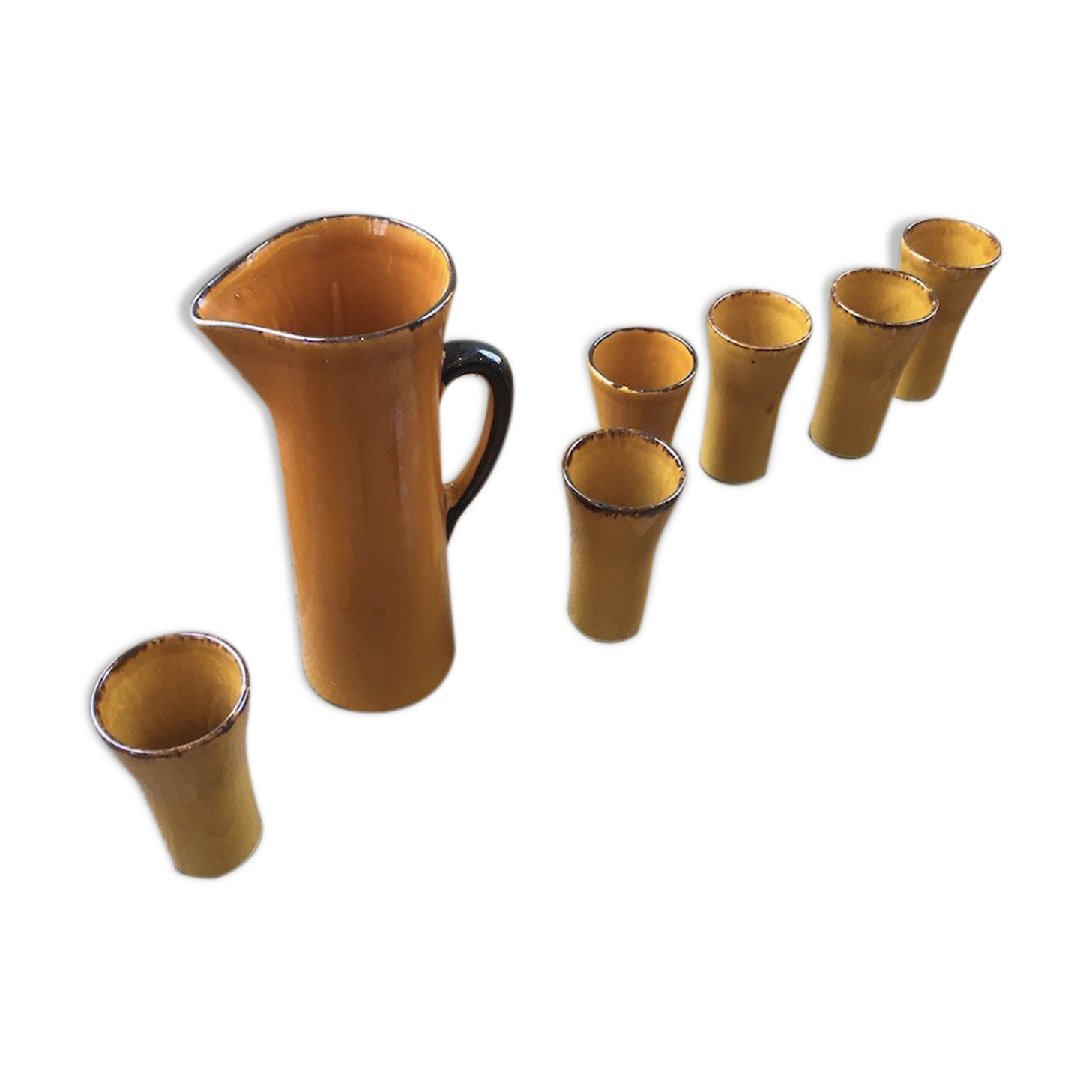 Service carafe et verres céramique jaune