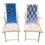 Pair of wood and fabric long chairs