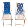 Pair of wood and fabric long chairs