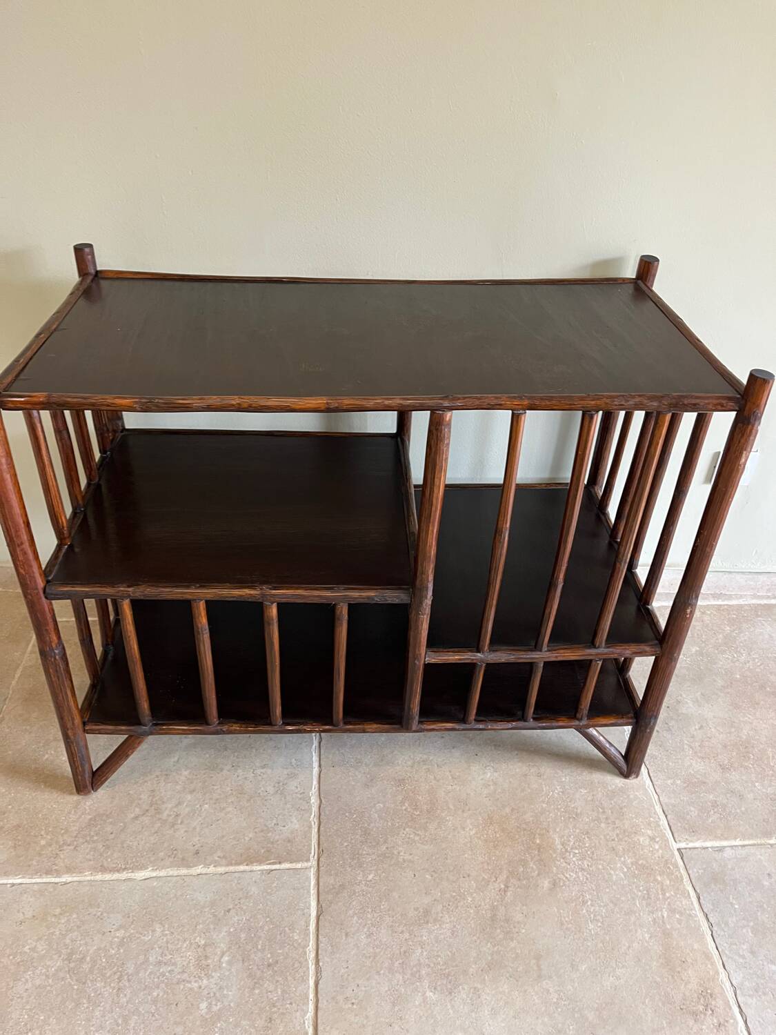 Brown rattan console shelf