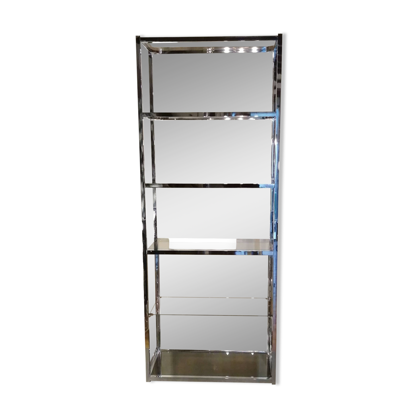 Designer shelf in chrome metal and smoked glass vintage 1970