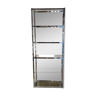 Designer shelf in chrome metal and smoked glass vintage 1970