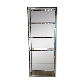 Etagère design en métal chromé et verre fumé vintage 1970