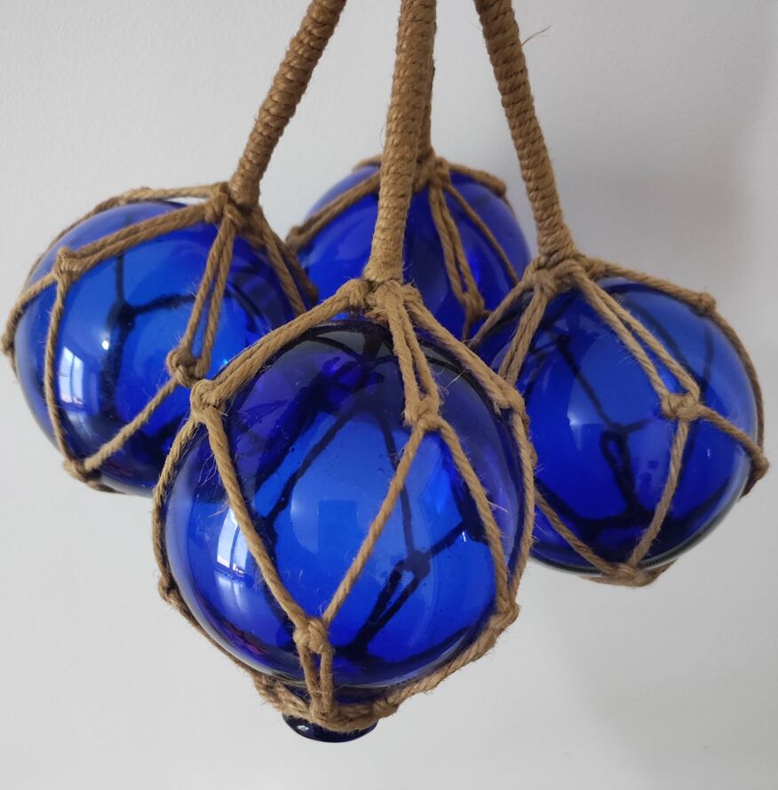 4 boules de chalut flotteurs en verre bleu | Selency