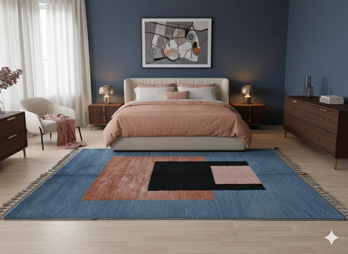 Handwoven Moroccan rug, natural wool, 250cm x 150cm, elegant decoration.