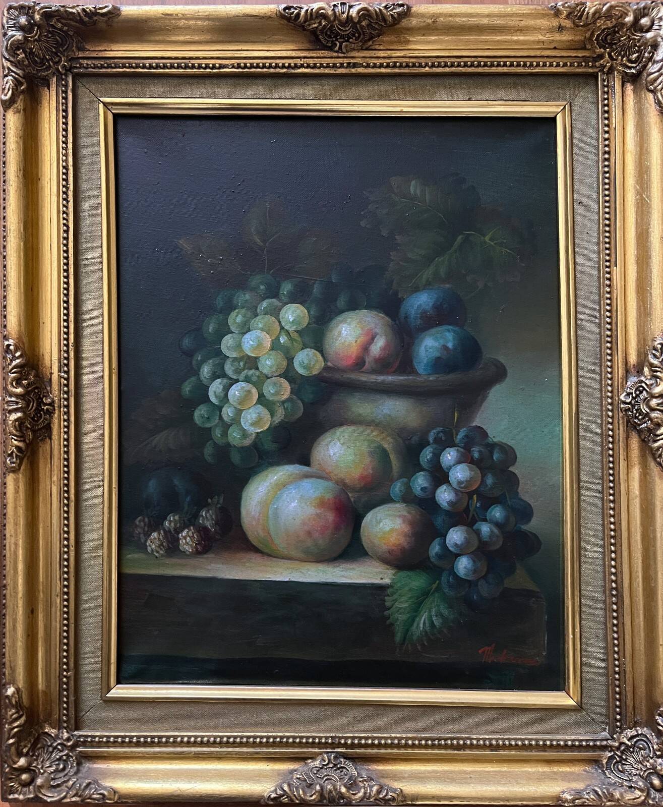 Tableau HST "Still Life with Fruits" Signed (?) 20th century + frame