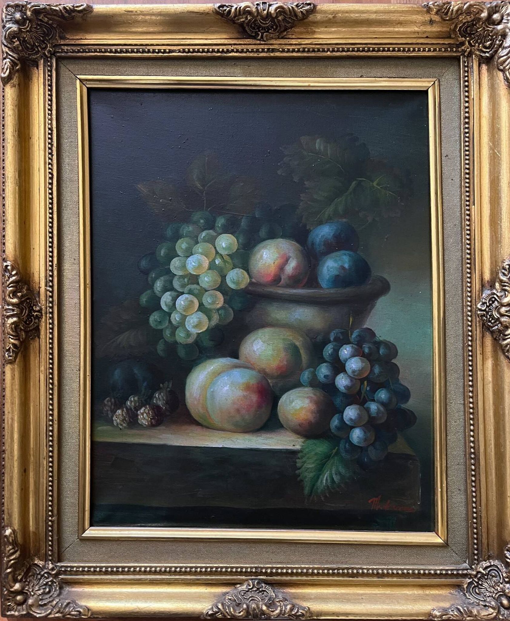 Tableau HST "Still Life with Fruits" Signed (?) 20th century + frame