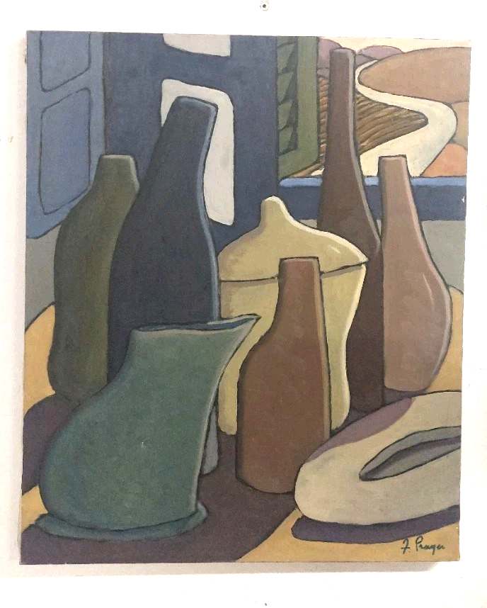 Oil painting on canvas "Still Life with Plate" Franco Prayer (1924) 60x50 cm