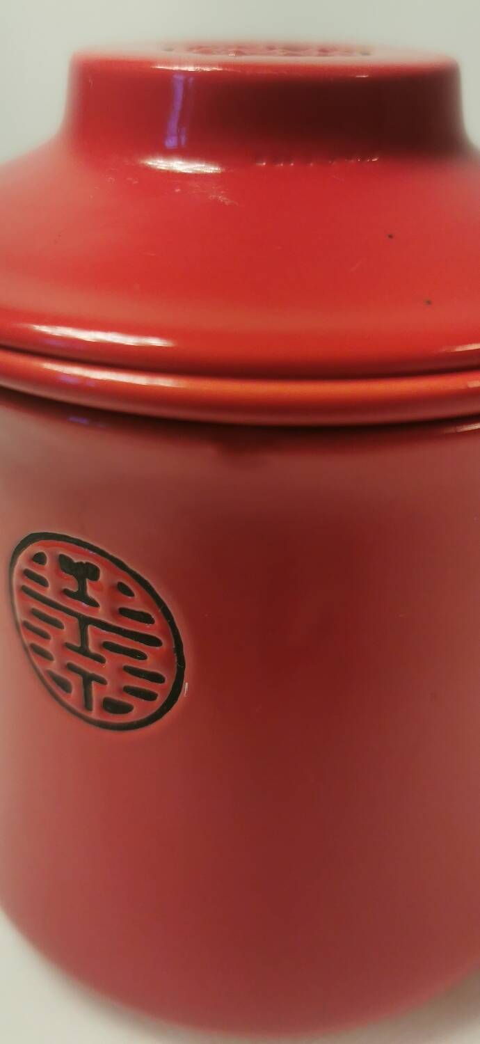 Teapot duo red ceramic asian black pattern with 2 cups