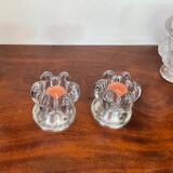 Pair of candle holders in crystal and vintage silver metal