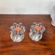 Pair of candle holders in crystal and vintage silver metal