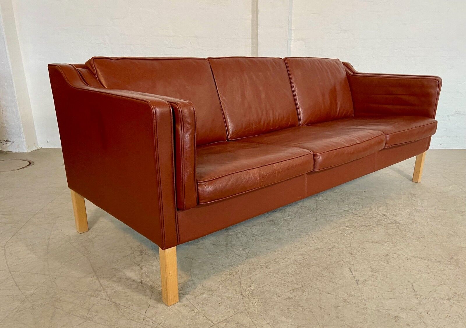 Vintage Danish mid-century Mogens Hansen 3-person cognac leather sofa
