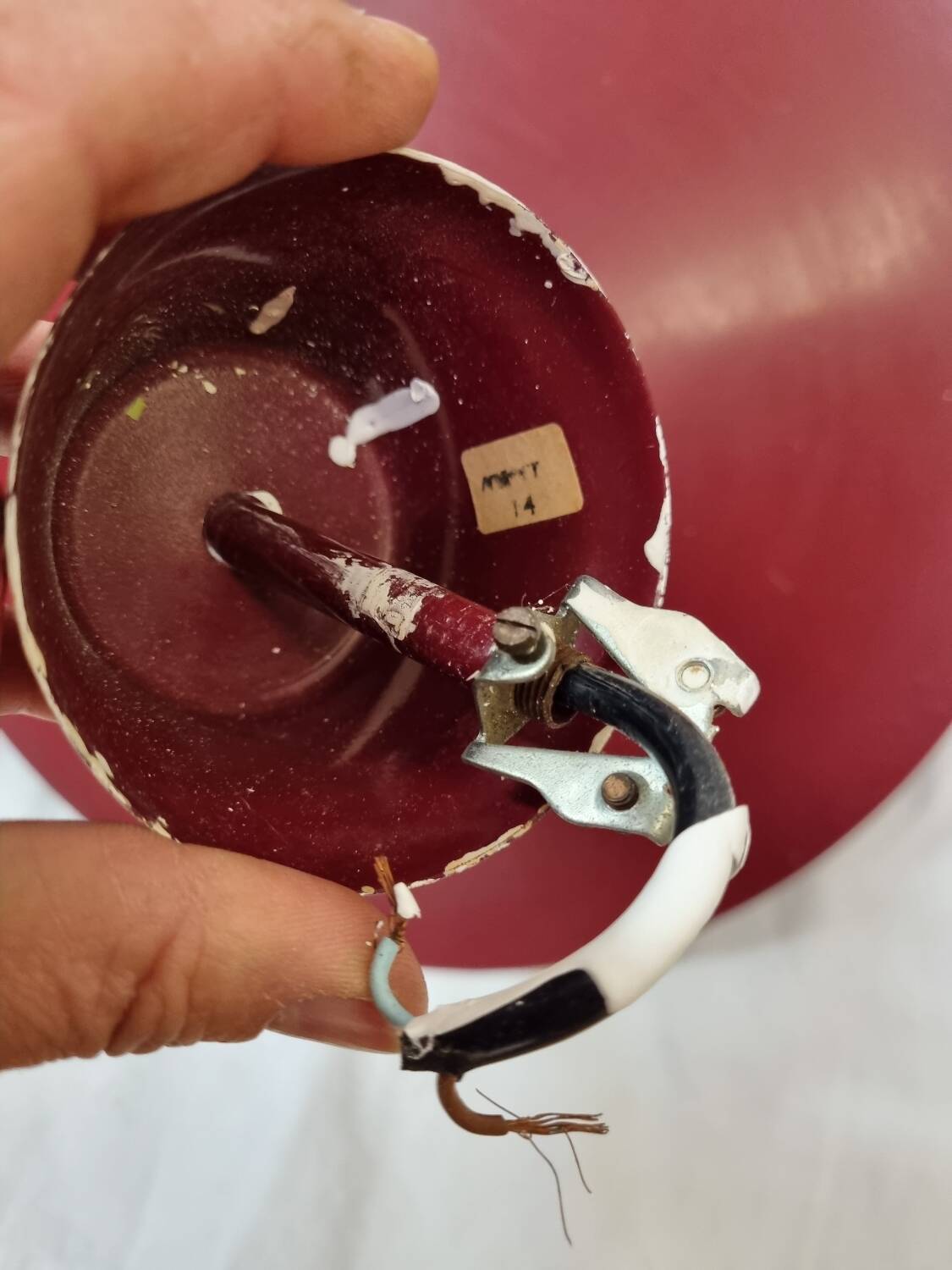 Industrial red enameled sheet metal pendant light