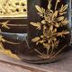 Panier de mariage chinois en bois et osier noir laqué et or