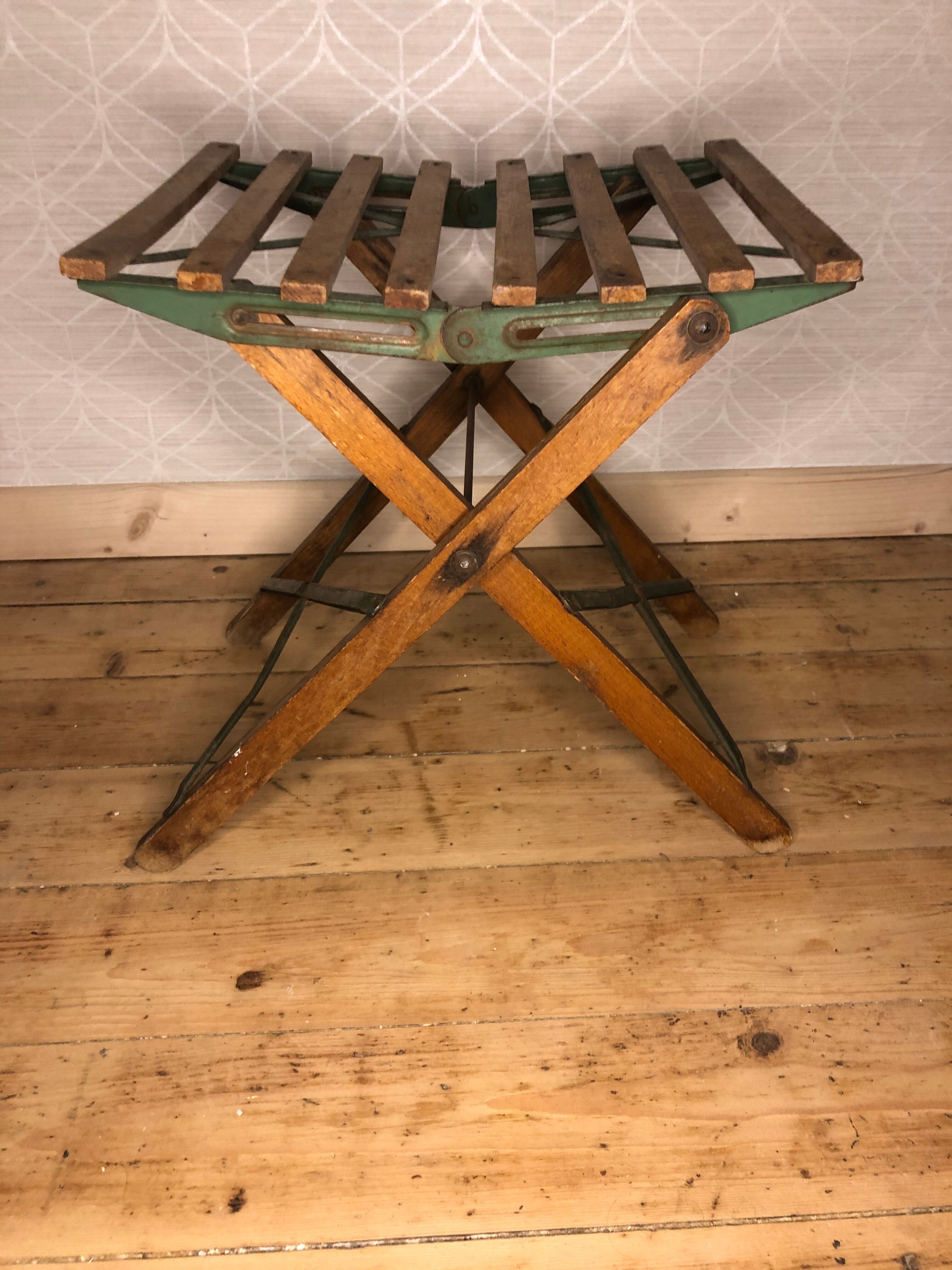 Wooden and iron slatting stool