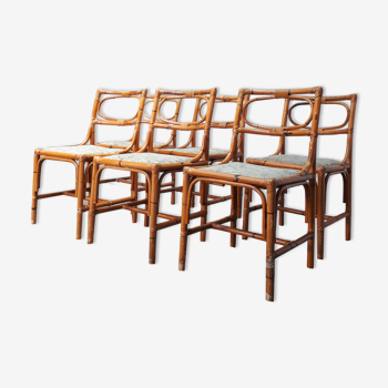Set de 6 chaises en rotin années 70
