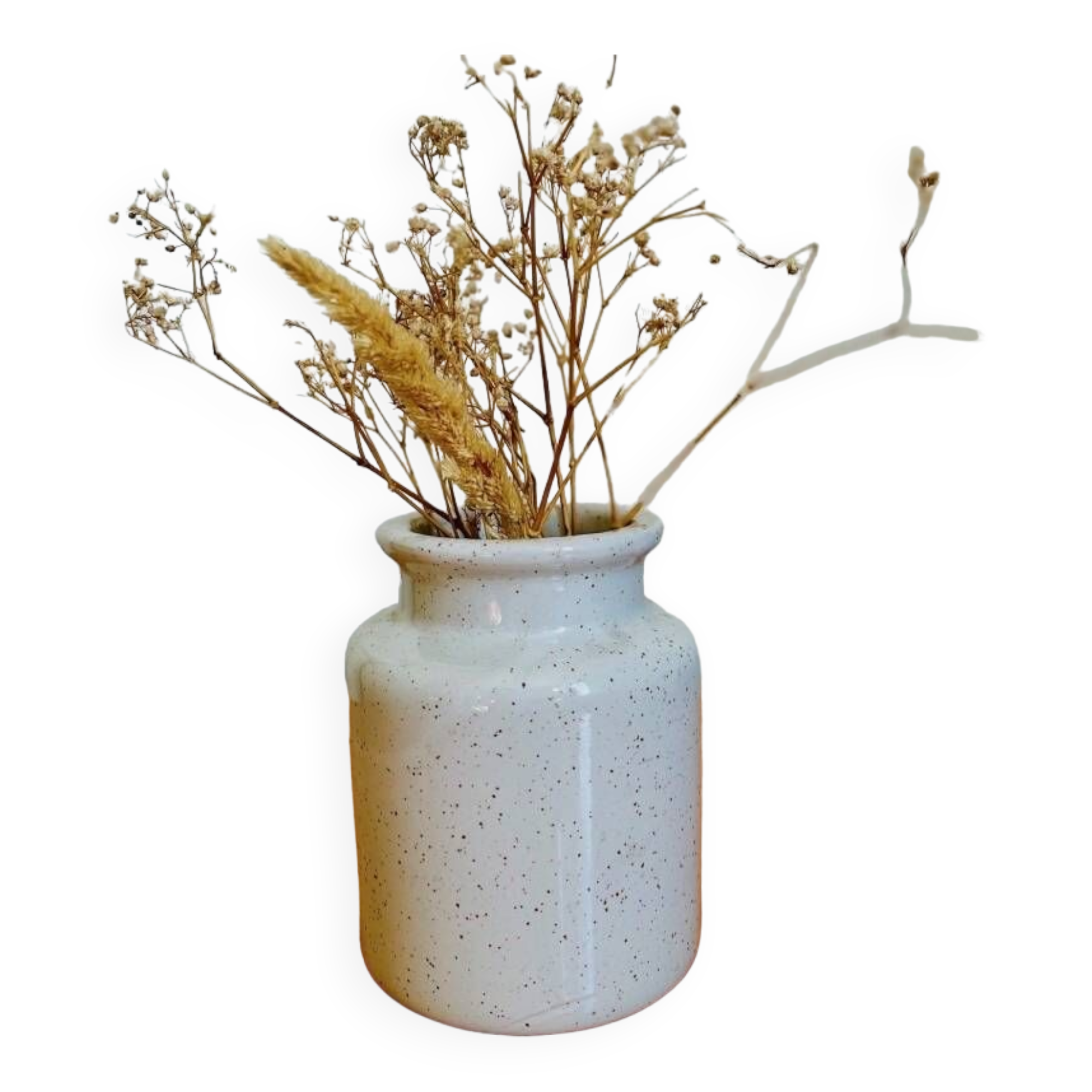 Pot en grès blanc moucheté vintage