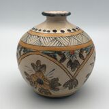 Vintage vase shaped terracotta ball with handheld paint decoration polychrome signed
