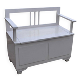 White painted pine Art Deco storage bench, filigree backrest, 1930s