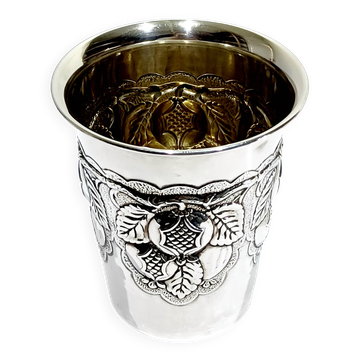 Solid silver cup with bunches of grapes