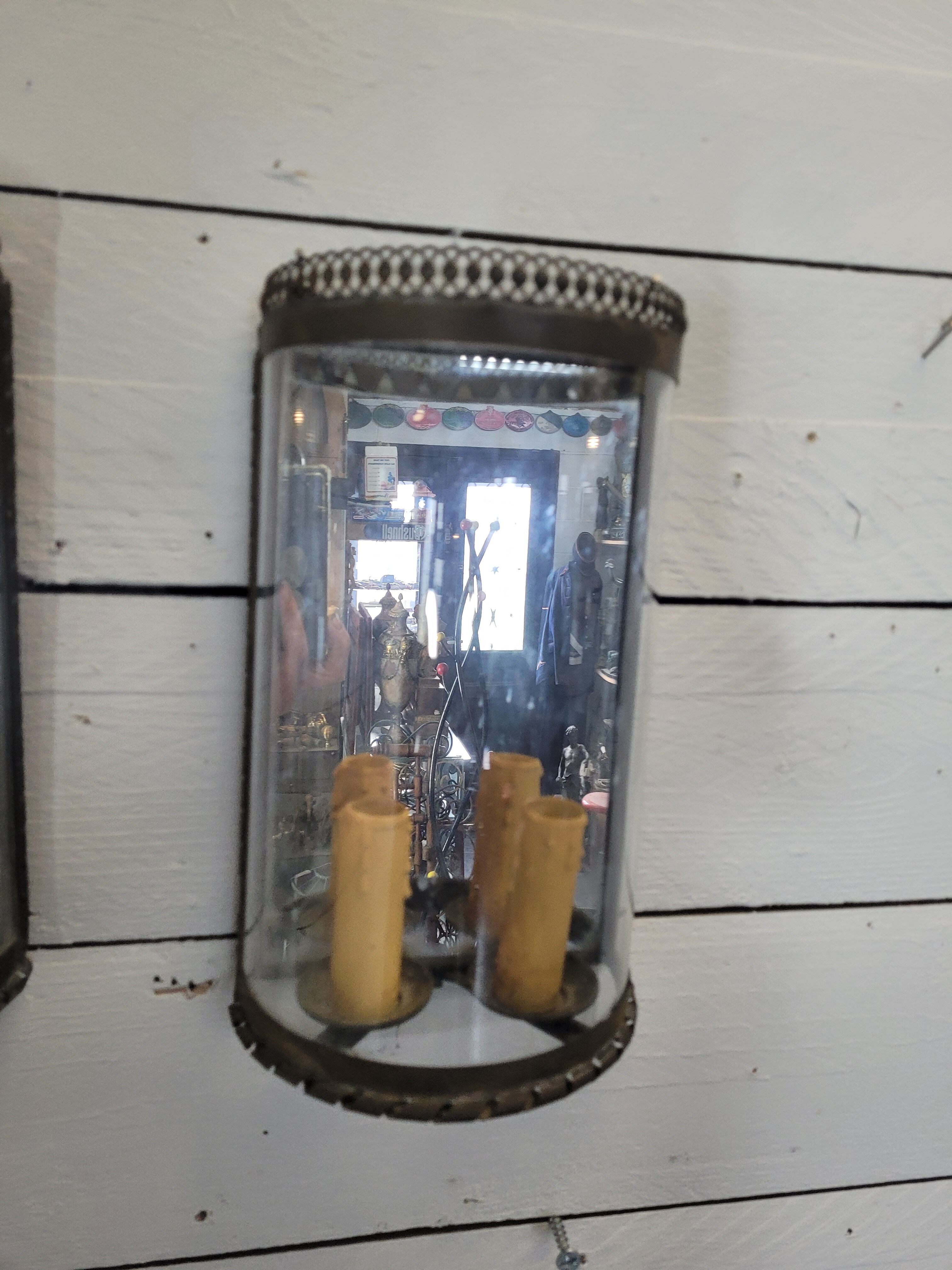 Pair of Louis XVI style curved glass mirror wall lights